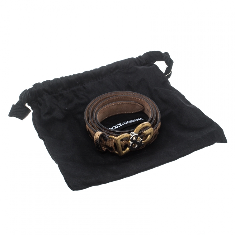 Pre Owned Dolce & Gabbana Brown Leopard Print Leather D&G Buckle Belt 80cm