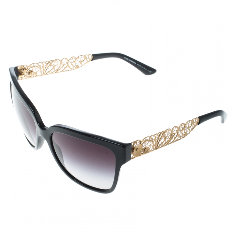 Pre Owned Dolce & Gabbana Black Gradient DG 4212 Filigree Cat Eye Sunglasses
