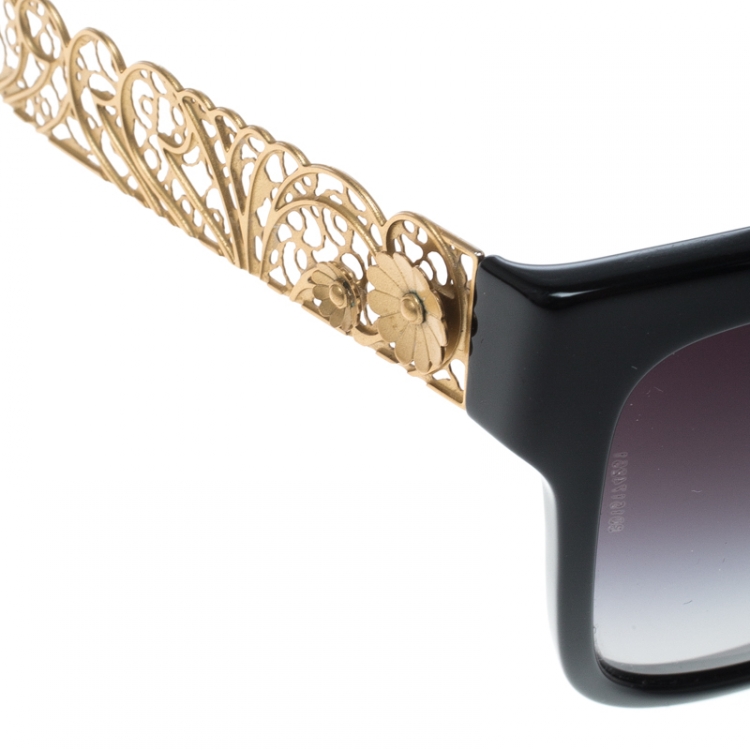 Pre Owned Dolce & Gabbana Black Gradient DG 4212 Filigree Cat Eye Sunglasses