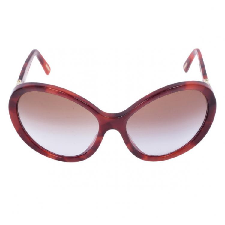 Pre Owned Dolce and Gabbana Maroon Tortoise Frame Oval Sunglasses
