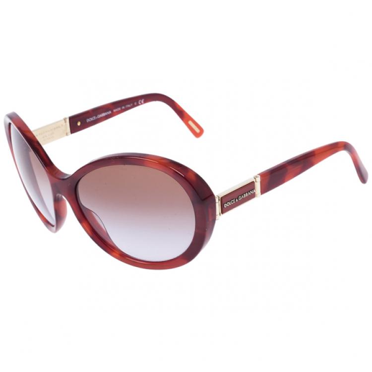 Pre Owned Dolce and Gabbana Maroon Tortoise Frame Oval Sunglasses