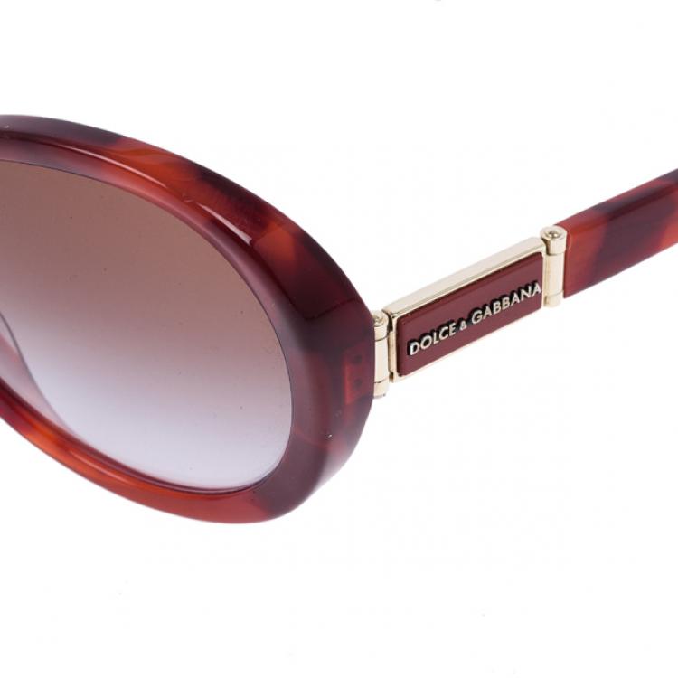 Pre Owned Dolce and Gabbana Maroon Tortoise Frame Oval Sunglasses