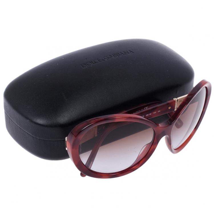 Pre Owned Dolce and Gabbana Maroon Tortoise Frame Oval Sunglasses