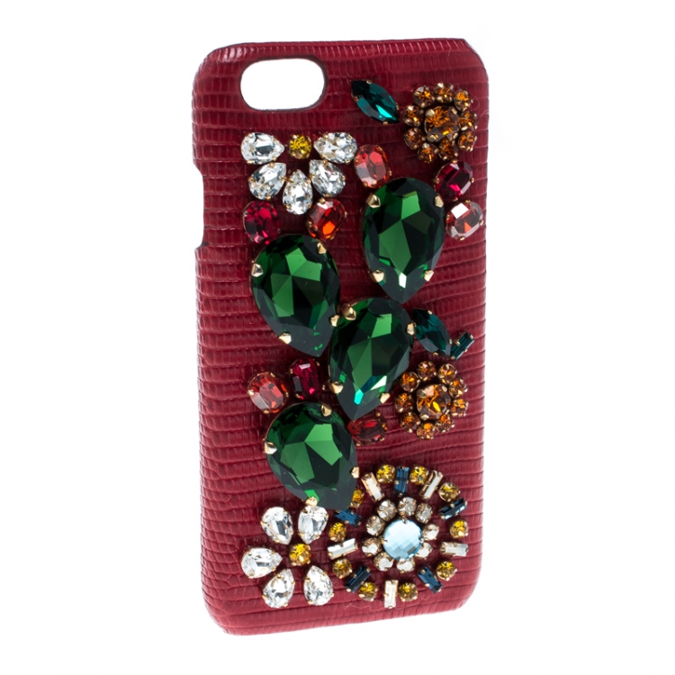 Pre Owned Dolce and Gabbana Red Floral Crystal Embellished iPhone 6 Case