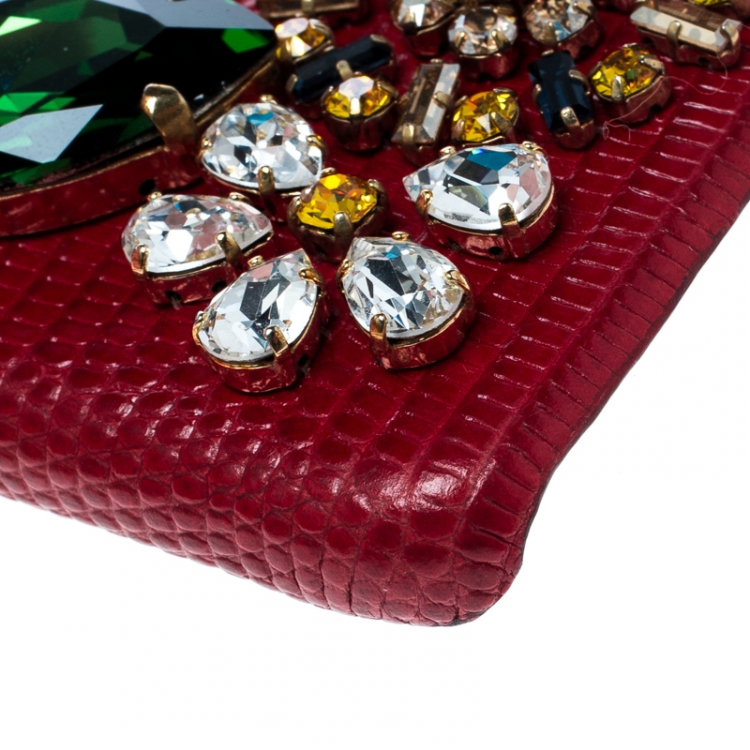 Pre Owned Dolce and Gabbana Red Floral Crystal Embellished iPhone 6 Case