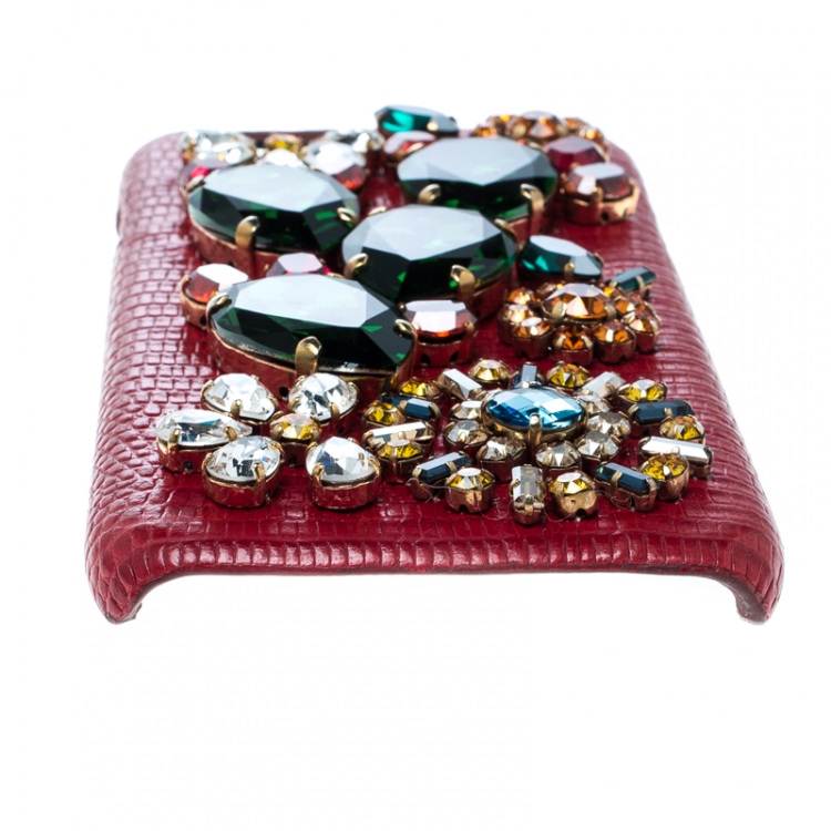 Pre Owned Dolce and Gabbana Red Floral Crystal Embellished iPhone 6 Case