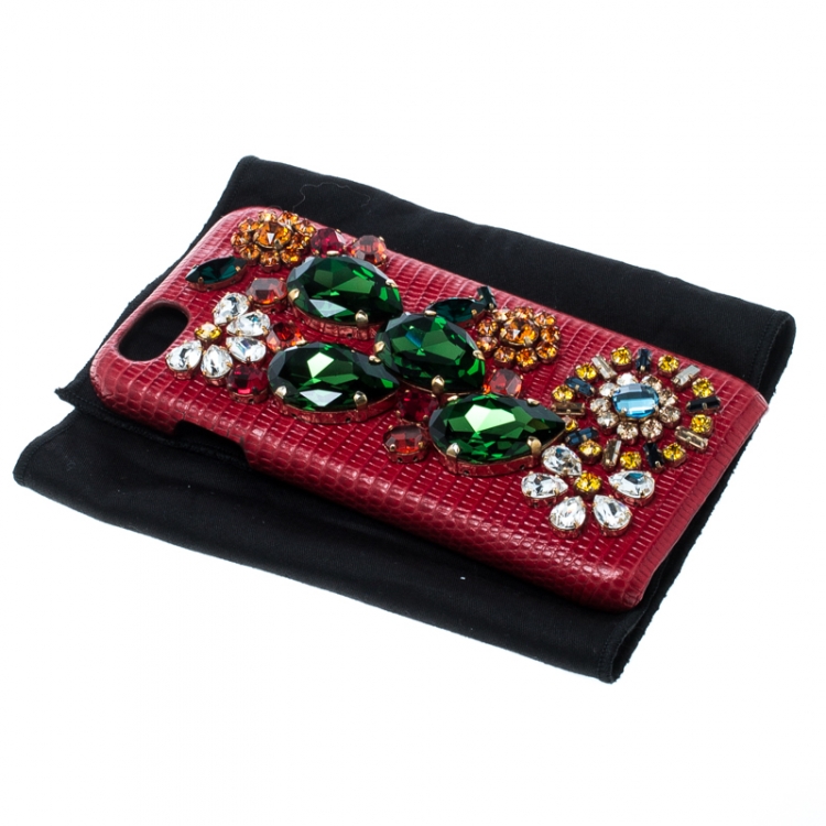 Pre Owned Dolce and Gabbana Red Floral Crystal Embellished iPhone 6 Case