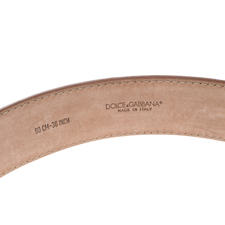 Pre Owned Dolce & Gabbana Bronze Leather Logo Belt 90cm