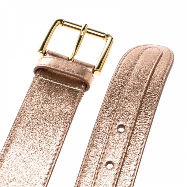 Pre Owned Dolce & Gabbana Bronze Leather Logo Belt 90cm