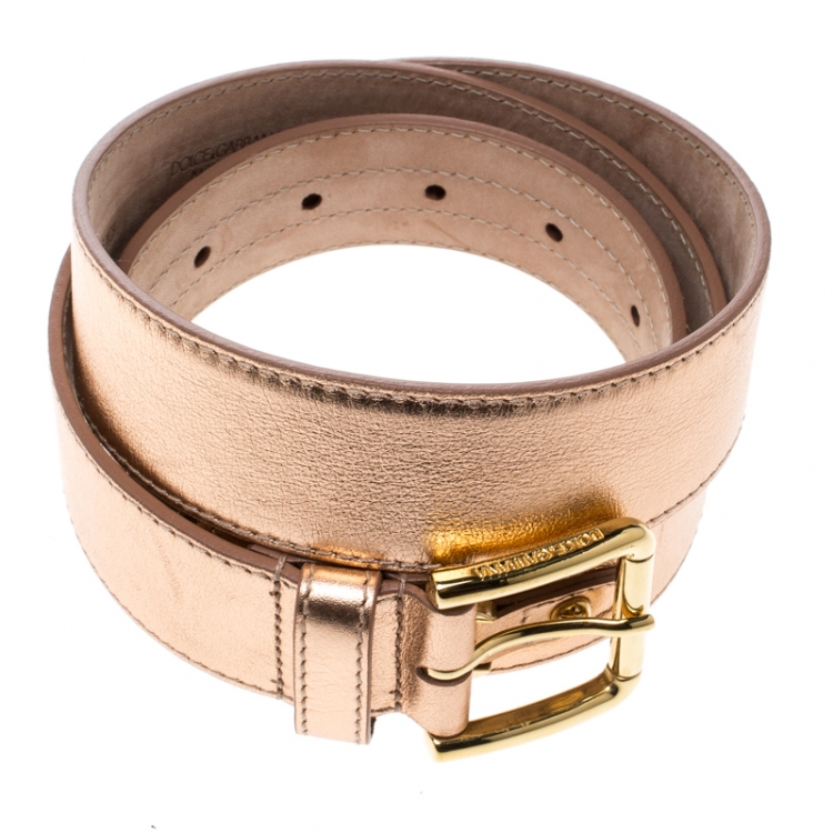 Pre Owned Dolce & Gabbana Bronze Leather Logo Belt 90cm