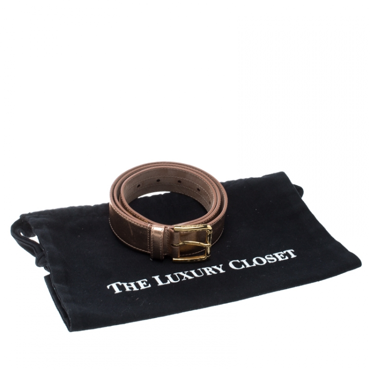 Pre Owned Dolce & Gabbana Bronze Leather Logo Belt 90cm