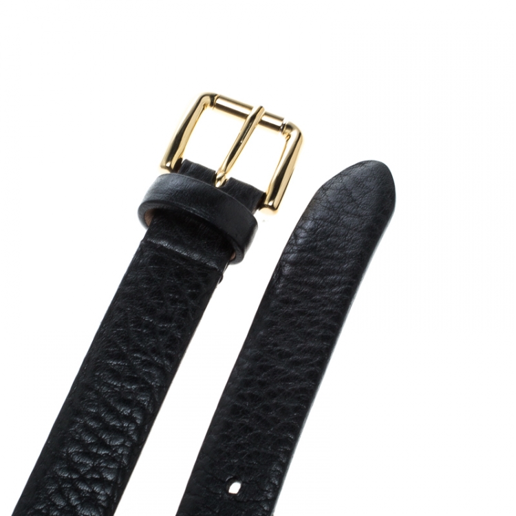 Pre Owned Dolce & Gabbana Black Leather Logo Skinny Belt 85cm