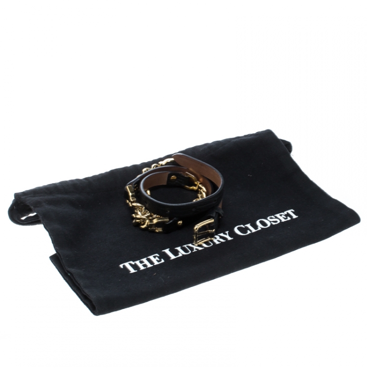 Pre Owned Dolce & Gabbana Black Leather and Gold Tone Chain Skinny Belt 80cm
