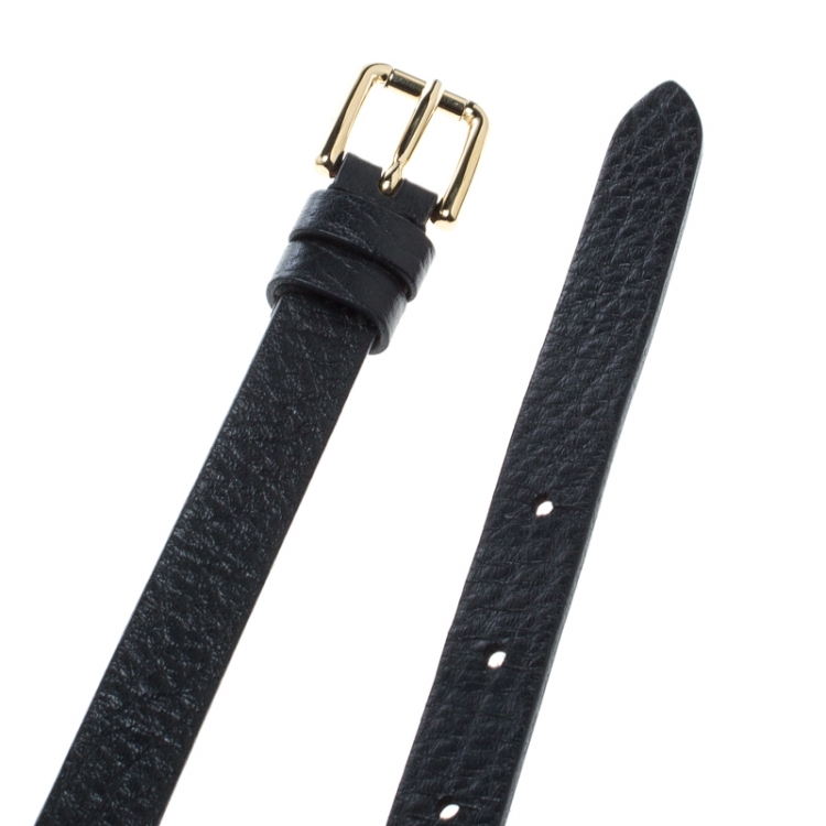 Pre Owned Dolce & Gabbana Black Leather and Gold Tone Chain Skinny Belt 80cm