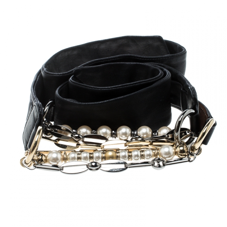 Pre Owned Dolce & Gabbana Black Leather Embellished Belt One Size