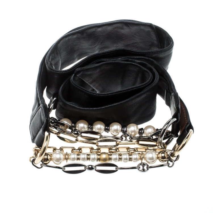 Pre Owned Dolce & Gabbana Black Leather Embellished Belt One Size