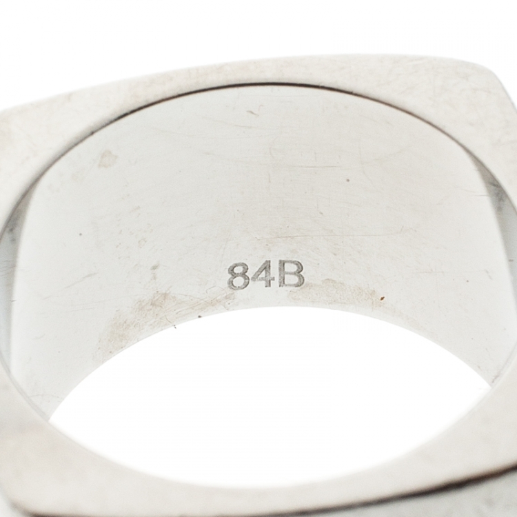 Pre Owned Dolce and Gabbana Crystal Silver Tone Wide Band Ring Size 60
