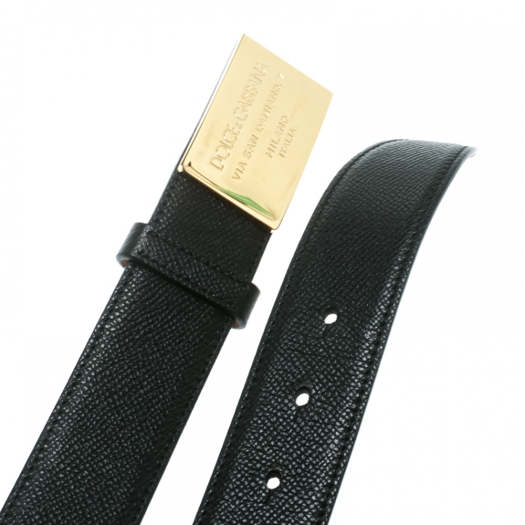 Pre Owned Dolce and Gabbana Black Leather Buckle Belt Size 90 CM