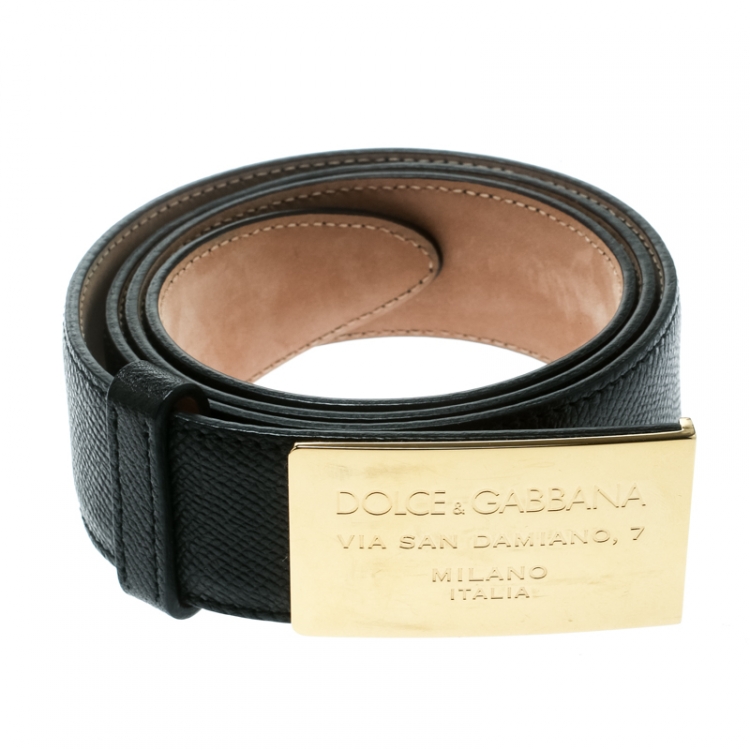 Pre Owned Dolce and Gabbana Black Leather Buckle Belt Size 90 CM