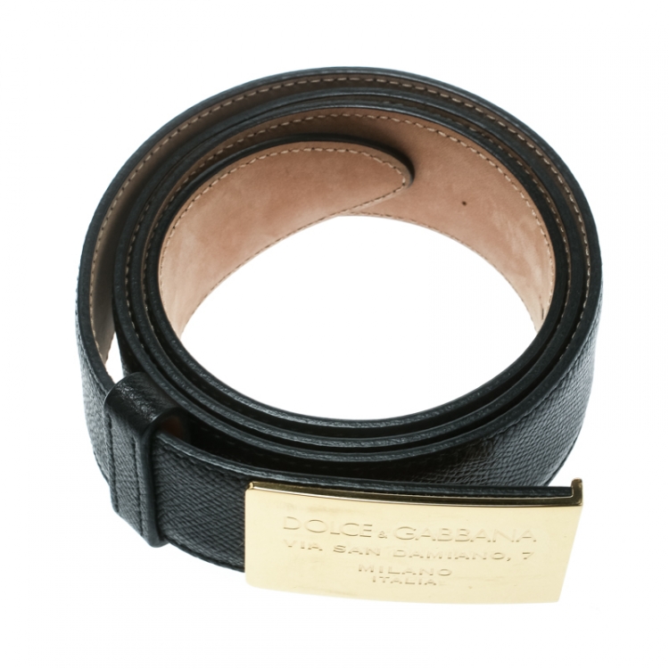 Pre Owned Dolce and Gabbana Black Leather Buckle Belt Size 90 CM