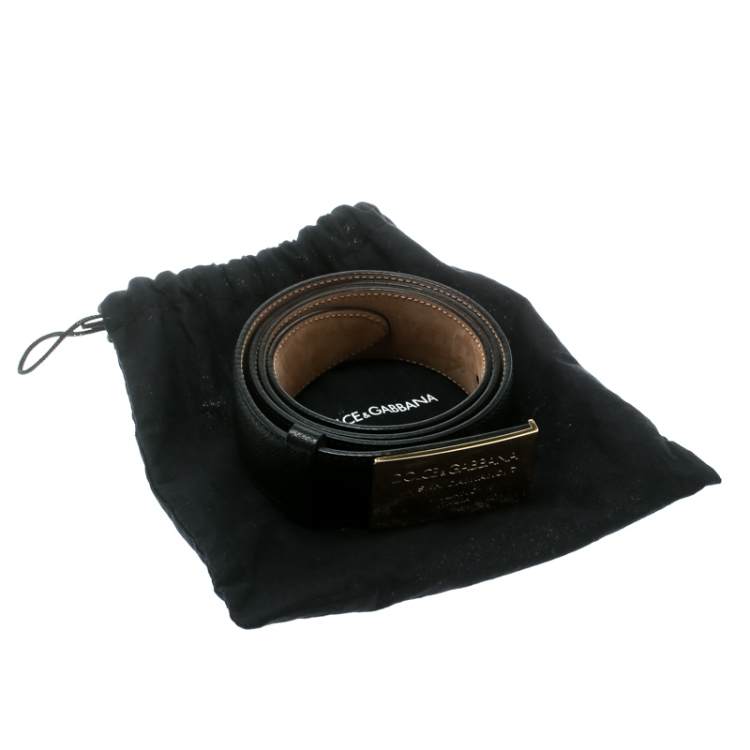 Pre Owned Dolce and Gabbana Black Leather Buckle Belt Size 90 CM