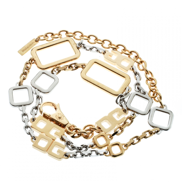Pre Owned Dolce and Gabbana Two Tone Chain Link Belt