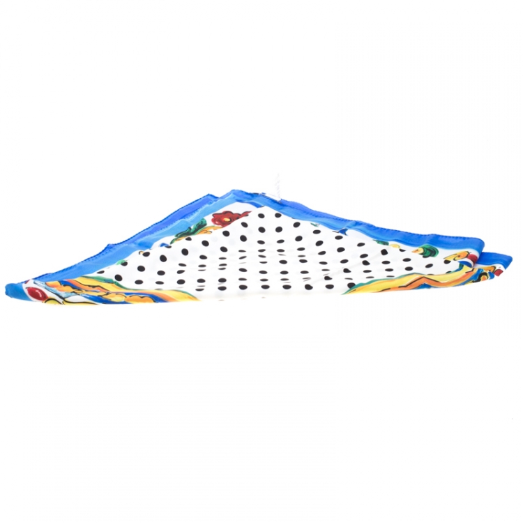مملوكة مسبقًا Dolce and Gabbana Multicolor Majolica and Polka Dot Printed Silk Square Scarf