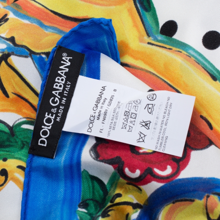 مملوكة مسبقًا Dolce and Gabbana Multicolor Majolica and Polka Dot Printed Silk Square Scarf