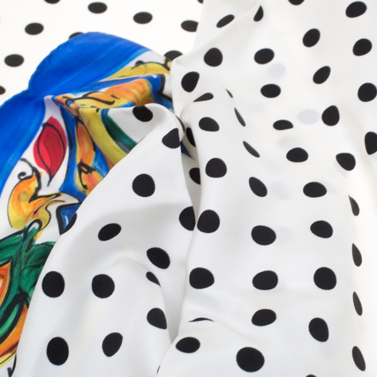 مملوكة مسبقًا Dolce and Gabbana Multicolor Majolica and Polka Dot Printed Silk Square Scarf