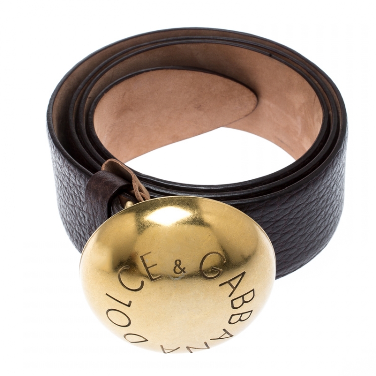 Pre Owned Dolce and Gabbana Brown Leather Round Buckle Belt