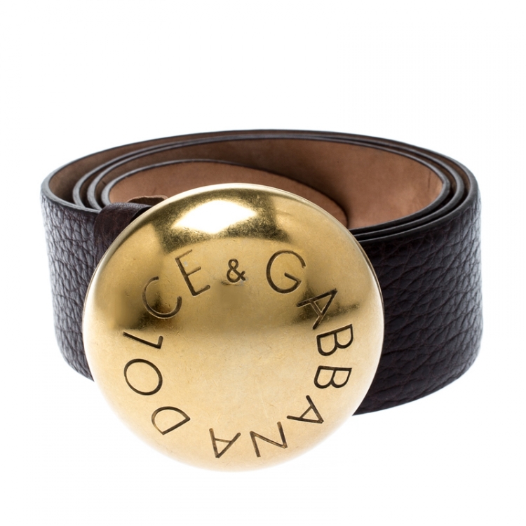 Pre Owned Dolce and Gabbana Brown Leather Round Buckle Belt