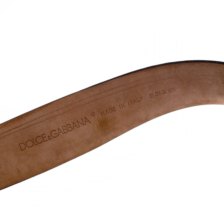 Pre Owned Dolce and Gabbana Brown Leather Round Buckle Belt