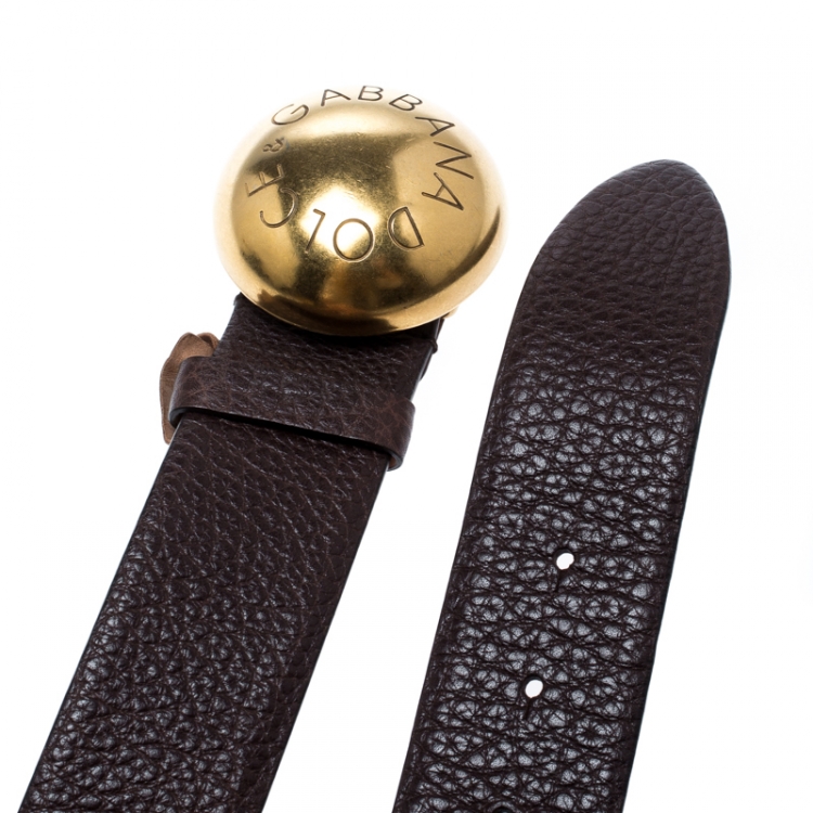 Pre Owned Dolce and Gabbana Brown Leather Round Buckle Belt