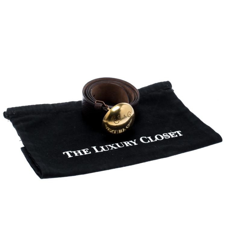 Pre Owned Dolce and Gabbana Brown Leather Round Buckle Belt