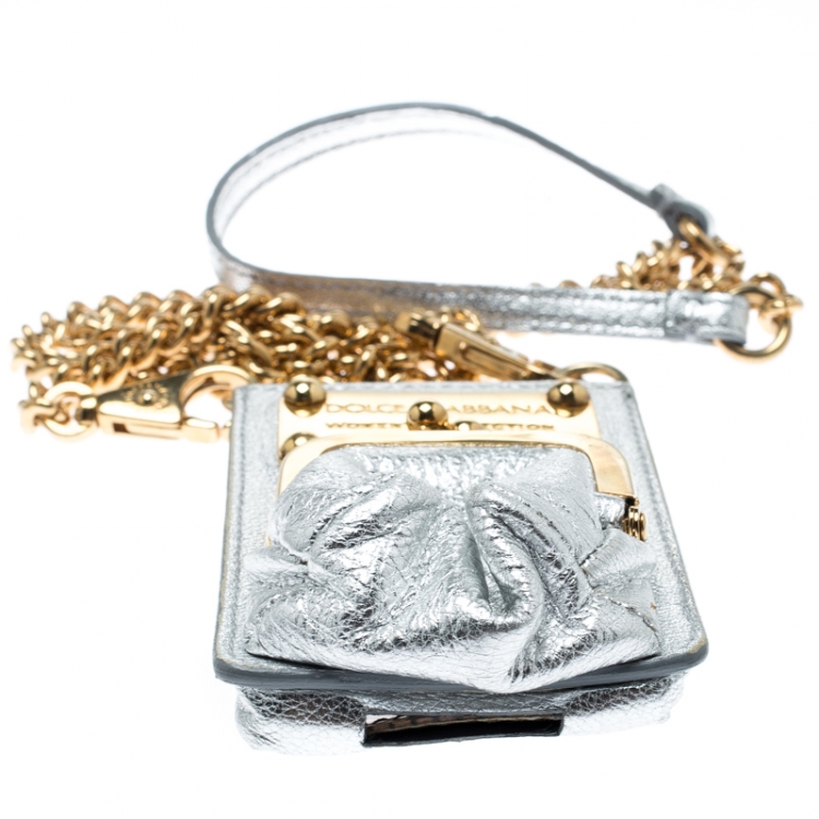 Pre Owned Dolce and Gabbana Silver Leather and PVC iPhone Case and Coin Purse