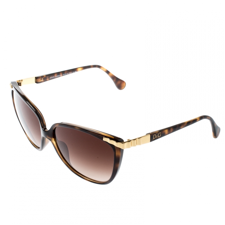 Pre Owned Dolce and Gabbana Havana/Brown Gradient DD 8096 Cat Eye Sunglasses