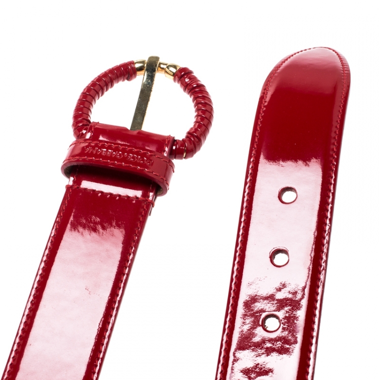 Pre Owned Dolce and Gabbana Red Patent Leather Belt 90CM