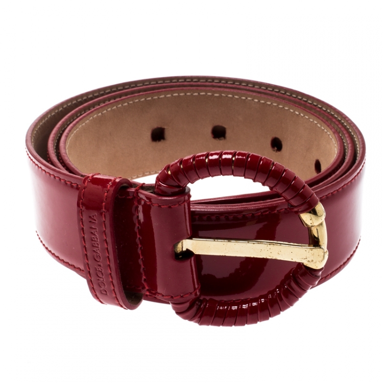 Pre Owned Dolce and Gabbana Red Patent Leather Belt 90CM