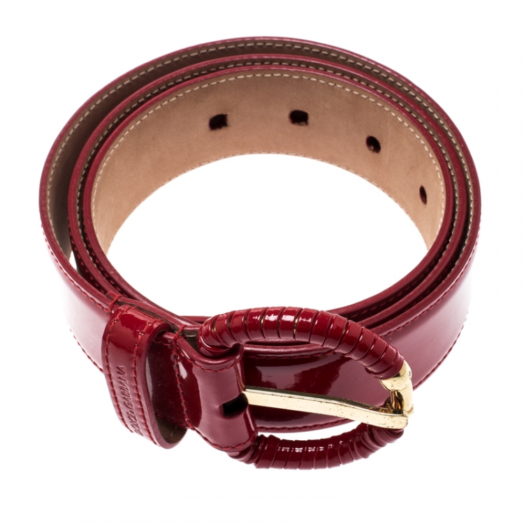 Pre Owned Dolce and Gabbana Red Patent Leather Belt 90CM
