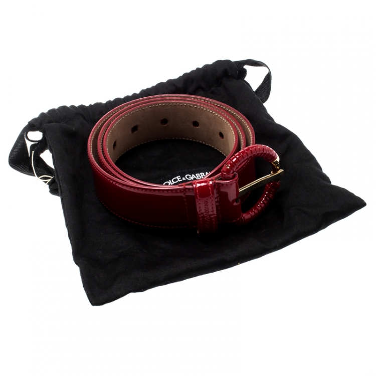 Pre Owned Dolce and Gabbana Red Patent Leather Belt 90CM