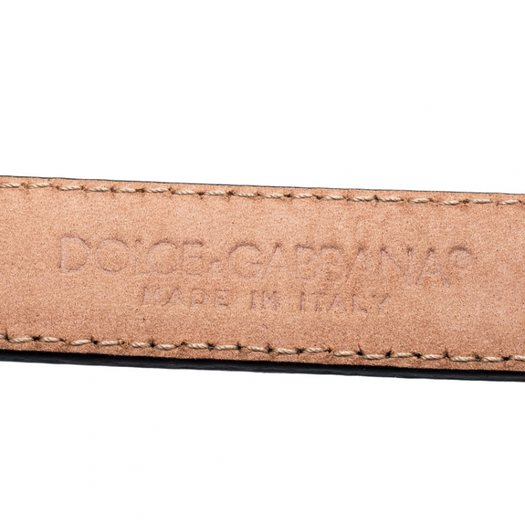 Pre Owned Dolce & Gabbana Multicolor Floral Print Patent Leather Logo Plaque Belt Size 90CM