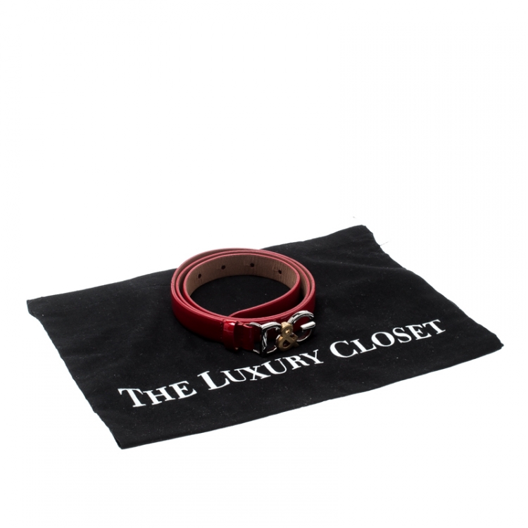Pre Owned Dolce and Gabbana Red Patent Leather D&G Buckle Belt 85CM