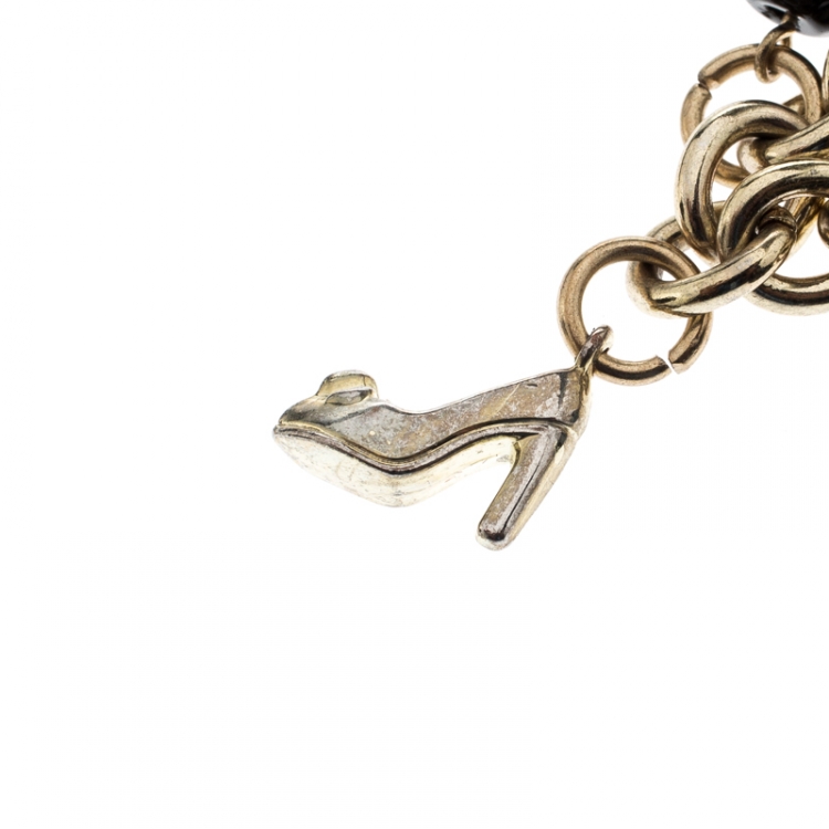 Pre Owned Dolce and Gabbana Desire Charm Enamel Gold Tone Bracelet