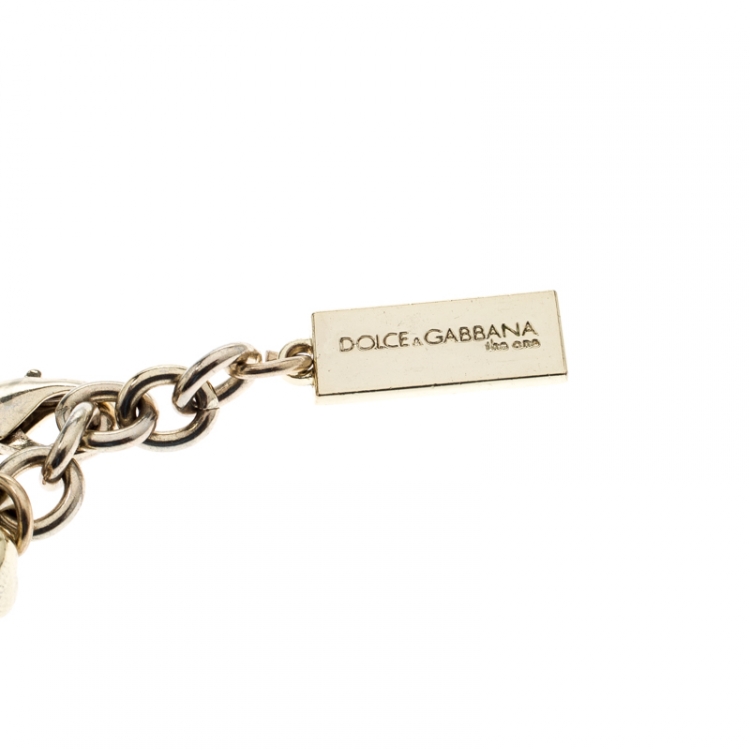 Pre Owned Dolce and Gabbana Desire Charm Enamel Gold Tone Bracelet