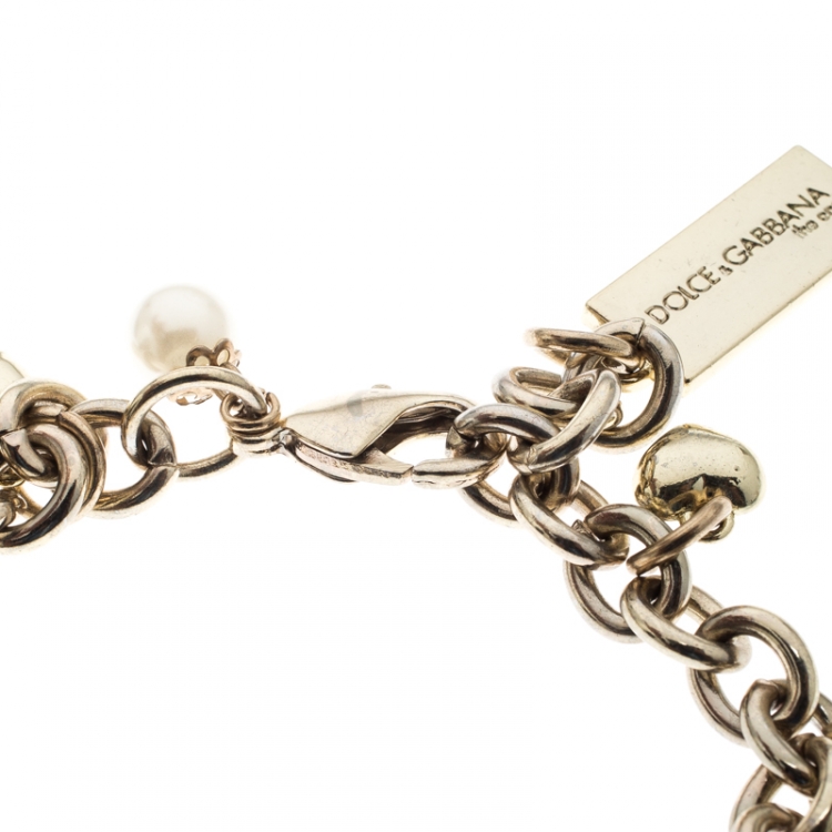 Pre Owned Dolce and Gabbana Desire Charm Enamel Gold Tone Bracelet