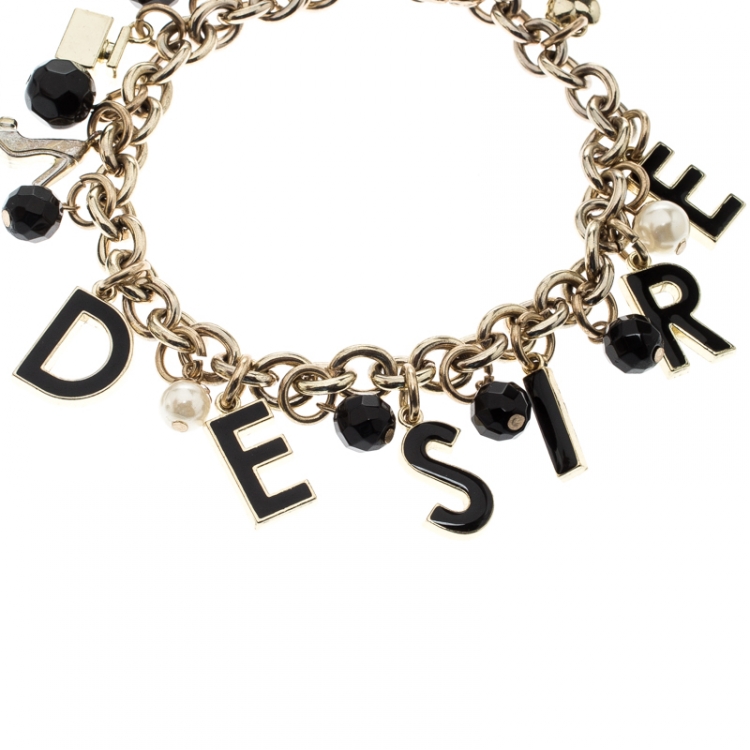 Pre Owned Dolce and Gabbana Desire Charm Enamel Gold Tone Bracelet