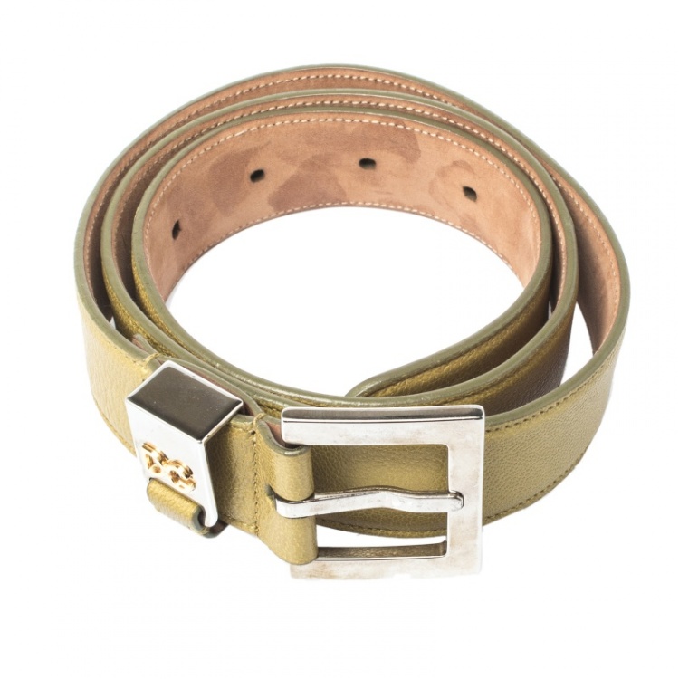 Pre Owned Dolce and Gabbana Green Leather Buckle Belt 75 CM