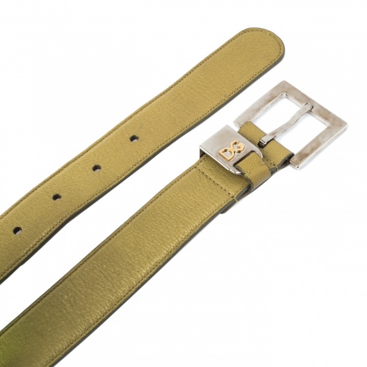 Pre Owned Dolce and Gabbana Green Leather Buckle Belt 75 CM