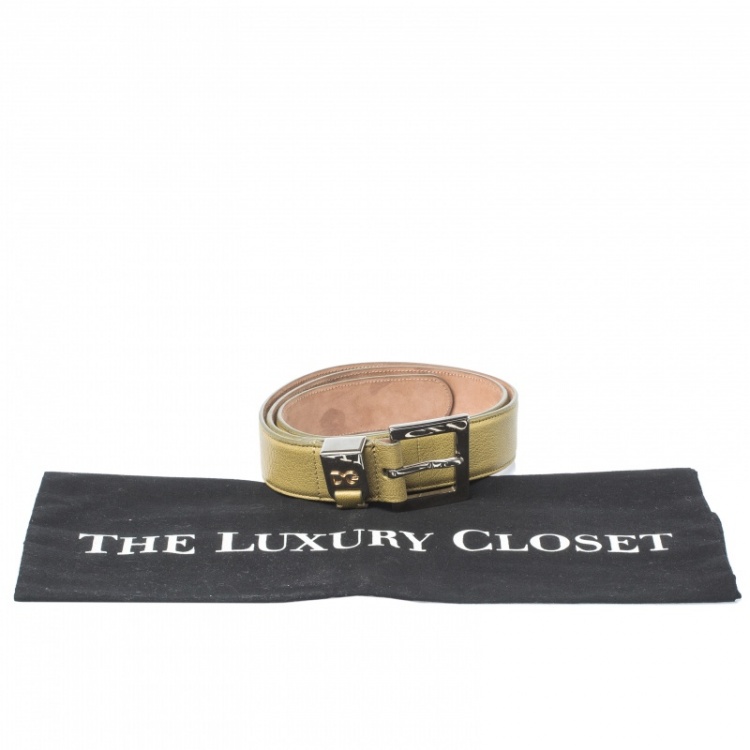 Pre Owned Dolce and Gabbana Green Leather Buckle Belt 75 CM