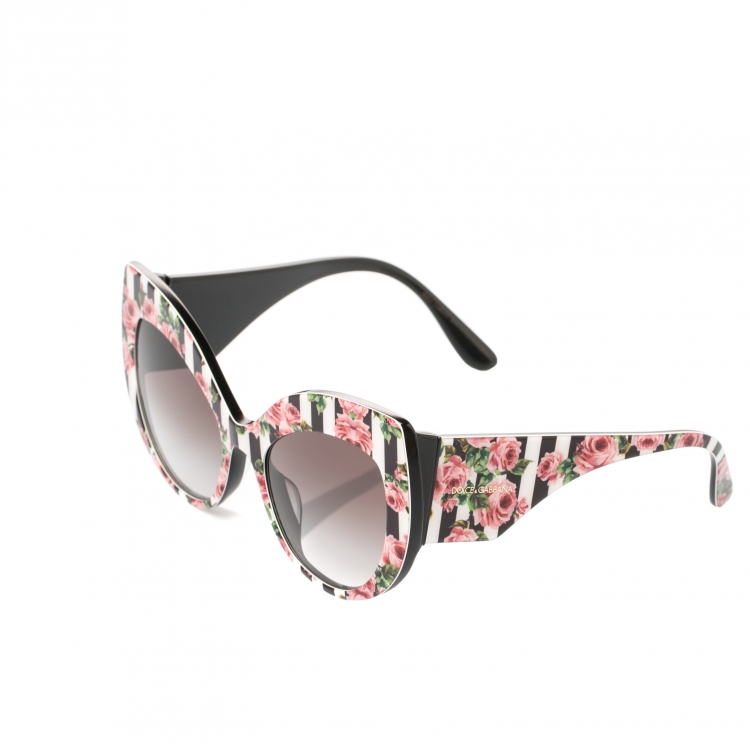 Pre Owned Dolce & Gabbana Rose Printed/ Black Gradient DG4321-F Rose Collection Cat Eye Sungalsses